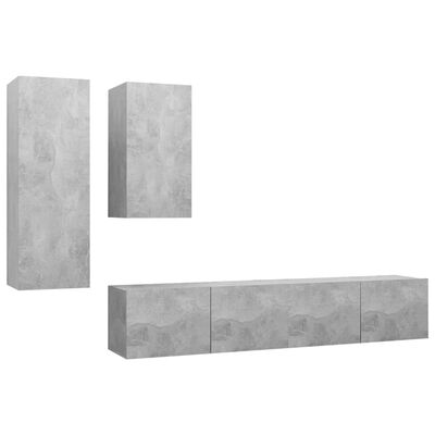 vidaXL Ensemble de meubles TV 4 pcs Gris béton Bois d'ingénierie