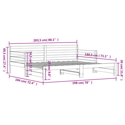 vidaXL Lit de jour avec lit gigogne noir 90x200 cm bois de pin massif