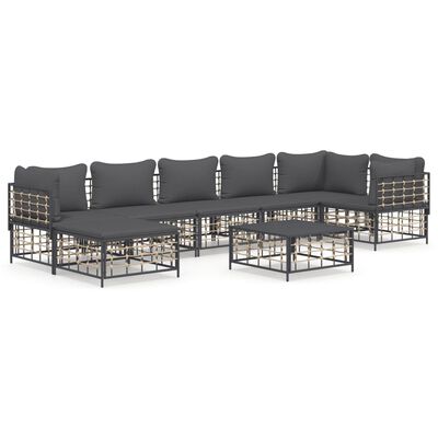 vidaXL Salon de jardin 8 pcs avec coussins anthracite résine tressée