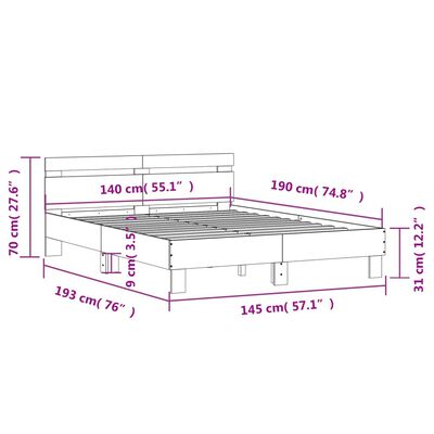 vidaXL Cadre de lit sans matelas chêne marron 140x190 cm