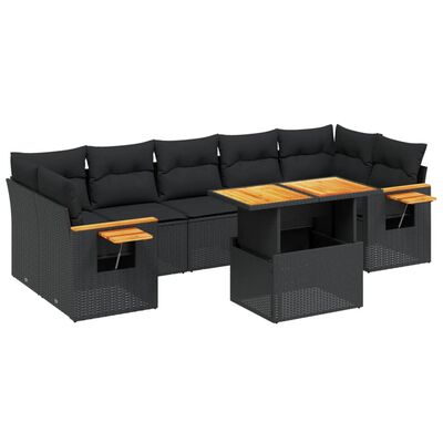 vidaXL Salon de jardin 8 pcs avec coussins noir résine tressée