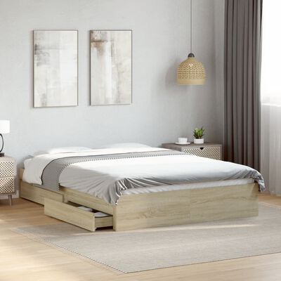 vidaXL Cadre de lit avec tiroirs sans matelas chêne sonoma 140x190 cm