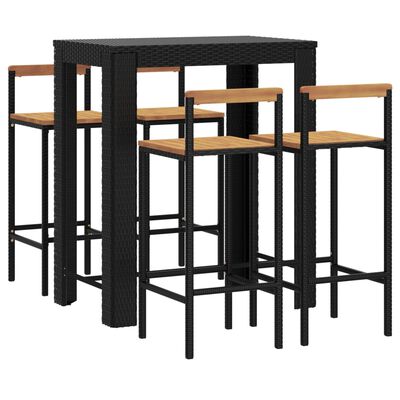 vidaXL Ensemble de bar jardin 5 pcs noir poly rotin/bois massif acacia