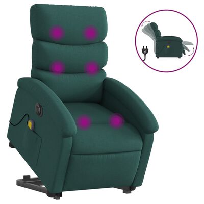 vidaXL Fauteuil inclinable de massage électrique Vert foncé Tissu