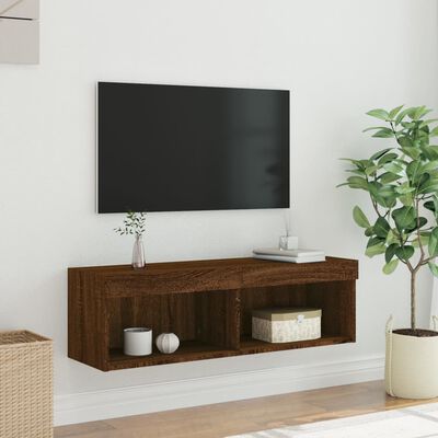 vidaXL Meuble TV avec lumières LED chêne marron 100x30x30 cm