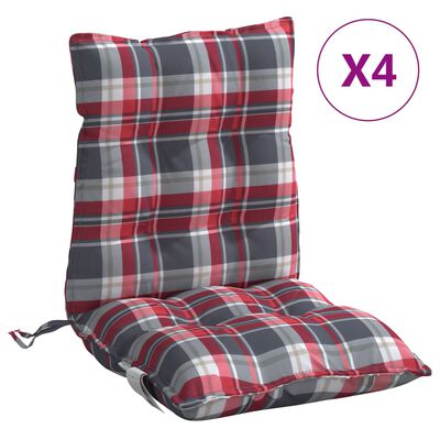 vidaXL Coussins de chaise à dossier bas lot de 4 motif carreaux rouge