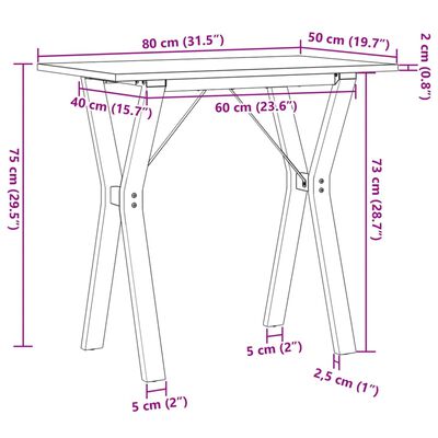 vidaXL Table à manger cadre en Y 80x50x75 cm bois de pin massif fonte