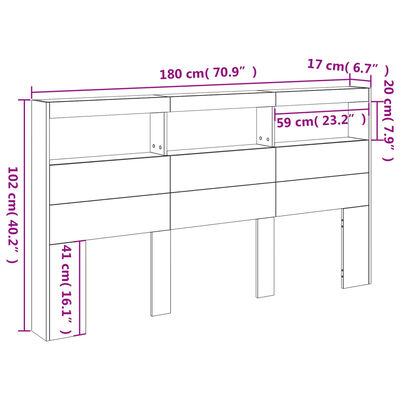 vidaXL Armoire tête de lit avec LED noir 180x17x102 cm