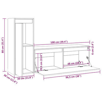 vidaXL Meubles TV 2 pcs Blanc Bois massif de pin