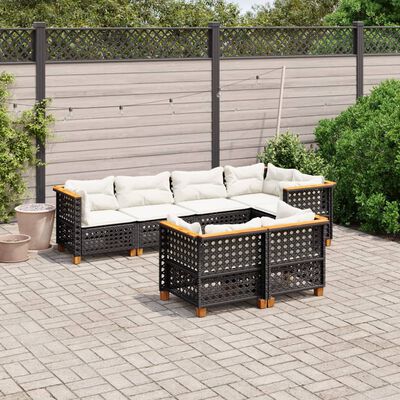 vidaXL Salon de jardin 7 pcs avec coussins noir résine tressée