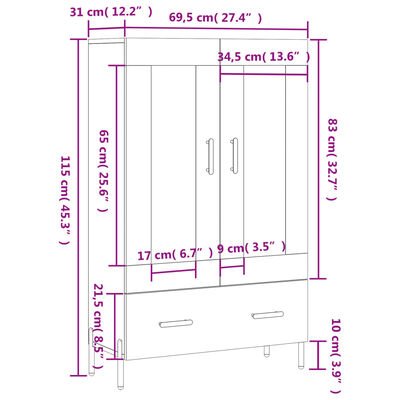 vidaXL Buffet haut noir 69,5x31x115 cm bois d'ingénierie