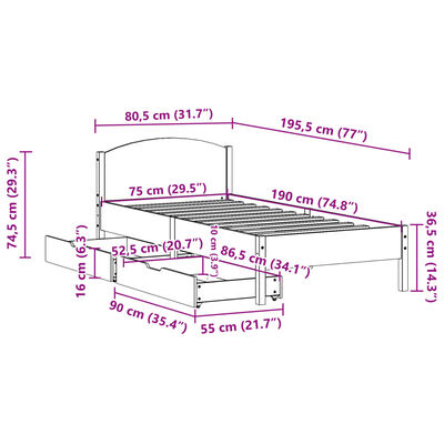 vidaXL Cadre de lit sans matelas 75x190 cm bois de pin massif