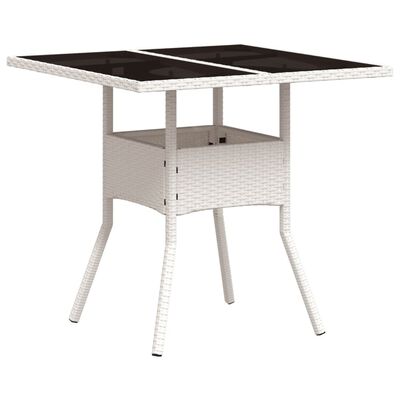 vidaXL Table de jardin dessus en verre blanc 80x80x75cm résine tressée