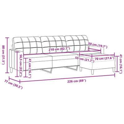 vidaXL Canapé à 3 places avec repose-pieds Gris foncé 210 cm Tissu