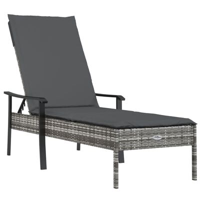 vidaXL Chaise longue avec coussin gris résine tressée