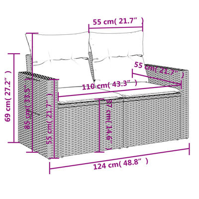 vidaXL Salon de jardin 5 pcs avec coussins gris résine tressée