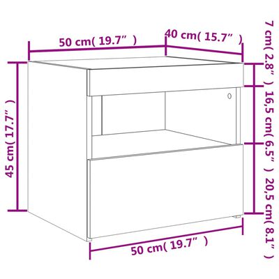 vidaXL Tables de chevet avec lumières LED 2 pcs blanc 50x40x45 cm