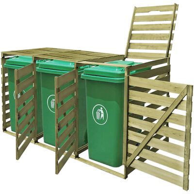 vidaXL Abri pour poubelle triple 240 L Bois imprégné