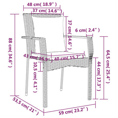 vidaXL Ensemble à manger de jardin 9pcs et coussins noir et gris