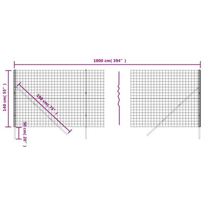 vidaXL Clôture en treillis métallique anthracite 1,4x10 m