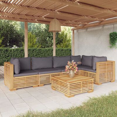 vidaXL Salon de jardin 6 pcs avec coussins Bois de teck solide