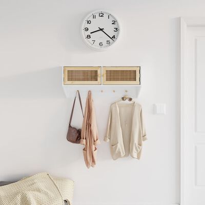 vidaXL Porte-manteau mural Blanc Bois d'ingénierie et rotin naturel