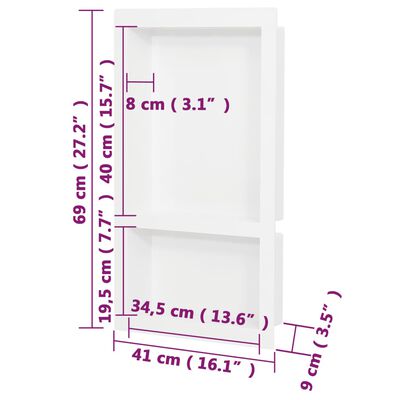 vidaXL Niche de douche avec 2 compartiments Blanc brillant 41x69x9 cm