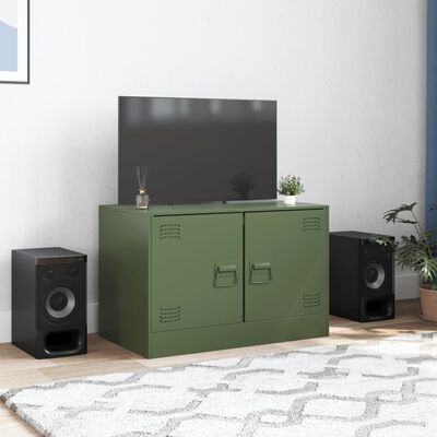 vidaXL Meuble TV vert olive 67x39x44 cm acier