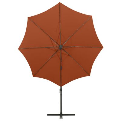 vidaXL Parasol de jardin en porte-à-faux avec mât et lumières LED