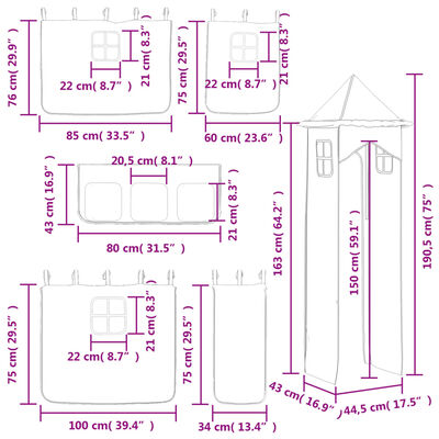 vidaXL Lit mezzanine enfants avec tour rose 80x200cm bois pin massif