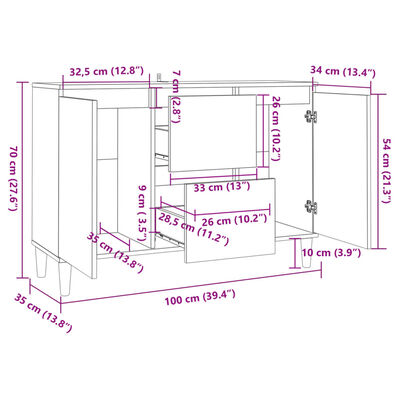 vidaXL Buffet blanc brillant 101x35x70 cm bois d'ingénierie