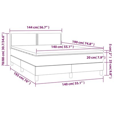 vidaXL Sommier à lattes de lit et matelas et LED Gris foncé 140x190 cm