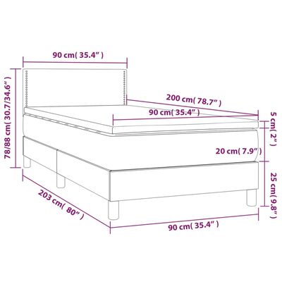 vidaXL Sommier à lattes de lit avec matelas Gris clair 90x200 cm Tissu