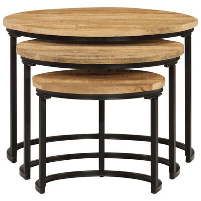 vidaXL Tables gigognes 3 pcs bois de manguier massif brut