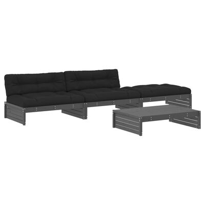 vidaXL Salon de jardin 4 pcs avec coussins gris bois massif