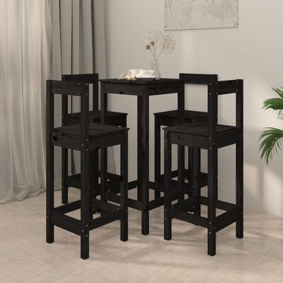 vidaXL Ensemble de bar 5 pcs Noir Bois de pin massif