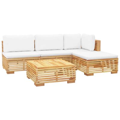 vidaXL Salon de jardin 5 pcs avec coussins Bois de teck solide