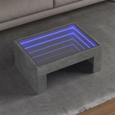 vidaXL Table basse avec LED infini gris béton 70x50x30 cm