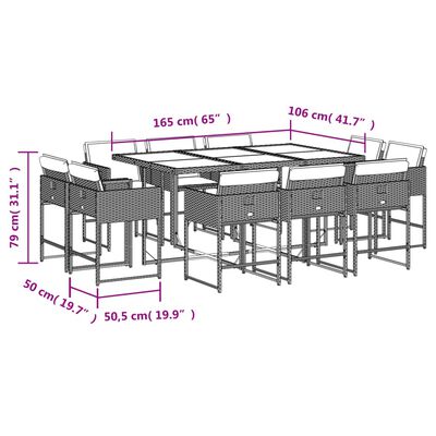 vidaXL Ensemble à manger de jardin 11pcs avec coussins gris poly rotin