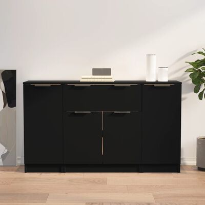 vidaXL Buffets 3 pcs noir bois d'ingénierie