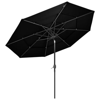 vidaXL Parasol de jardin à 3 niveaux avec mât en aluminium noir 3 m