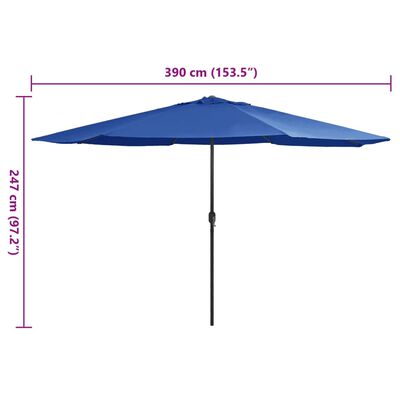 vidaXL Parasol de jardin avec mât en métal 390 cm bleu azuré