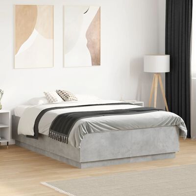 vidaXL Cadre de lit avec LED sans matelas gris béton 140x190 cm