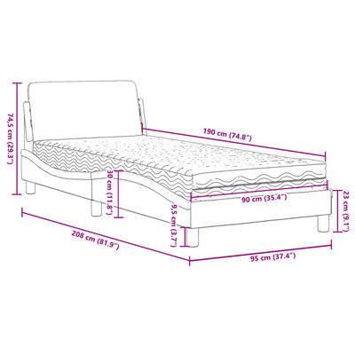 vidaXL Lit avec matelas noir et blanc 90x190 cm similicuir