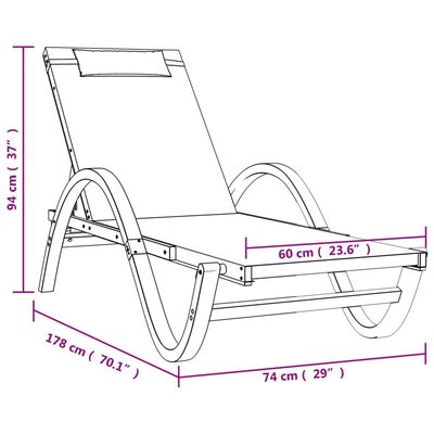 vidaXL Chaise longue avec coussin gris textilène/bois massif peuplier