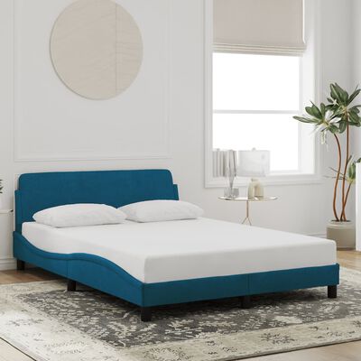 vidaXL Cadre de lit et tête de lit sans matelas bleu 140x190cm velours