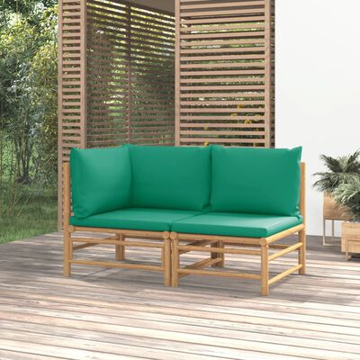 vidaXL Salon de jardin 2 pcs avec coussins vert bambou