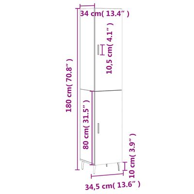 vidaXL Buffet haut Chêne fumé 34,5x34x180 cm Bois d'ingénierie