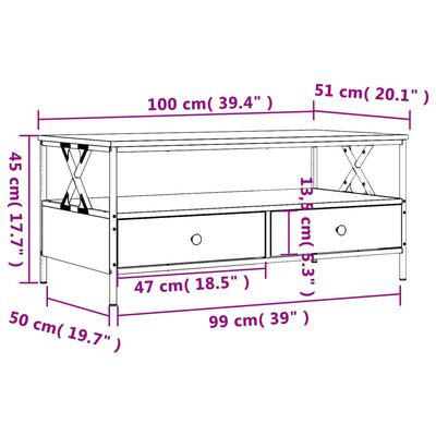 vidaXL Table basse chêne sonoma 100x51x45 cm bois d'ingénierie