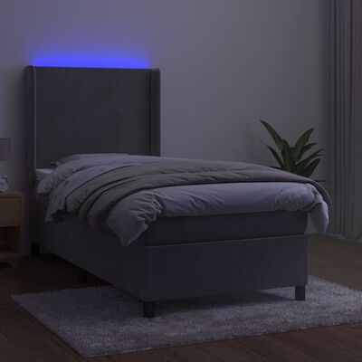 vidaXL Sommier à lattes de lit matelas LED Gris clair 90x190cm Velours